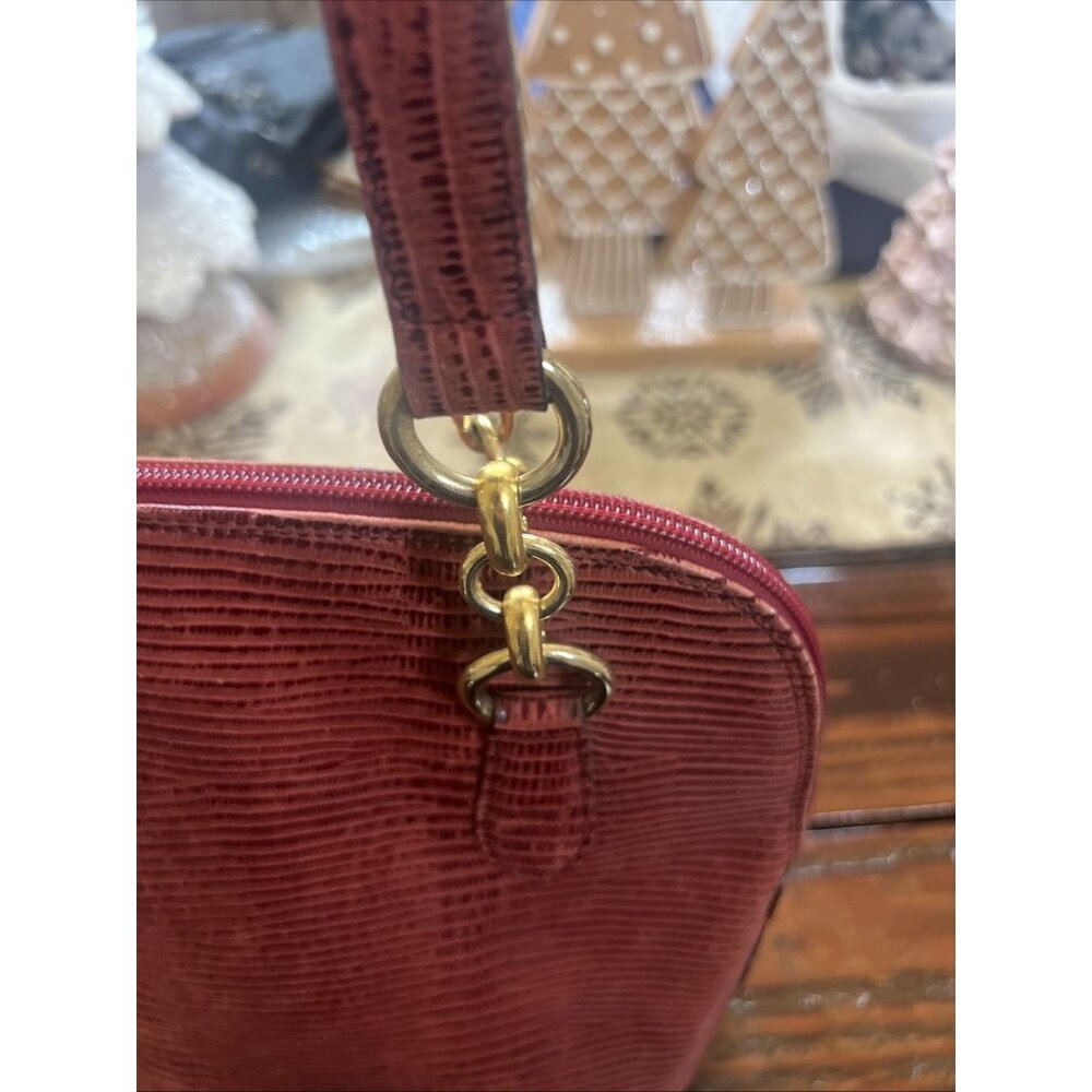 CRISTIAN MADE IN ITALY Genuine Leather Burgundy Red Dome Shaped Shoulder Bag - Picture 6 of 15